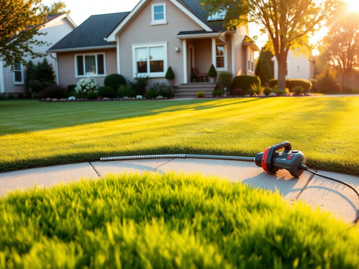 Freshly mowed and edged suburban front lawn